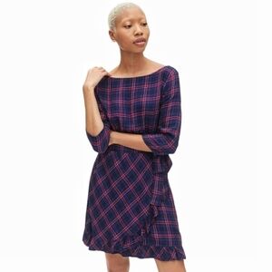 Gap - Plaid Wrap Ruffle Quarter Sleeves Dress